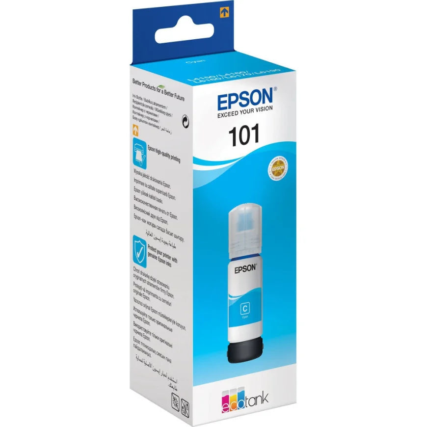 Bouteille d’encre 101 Cyan Epson EcoTank d’origine (C13T03V24A)