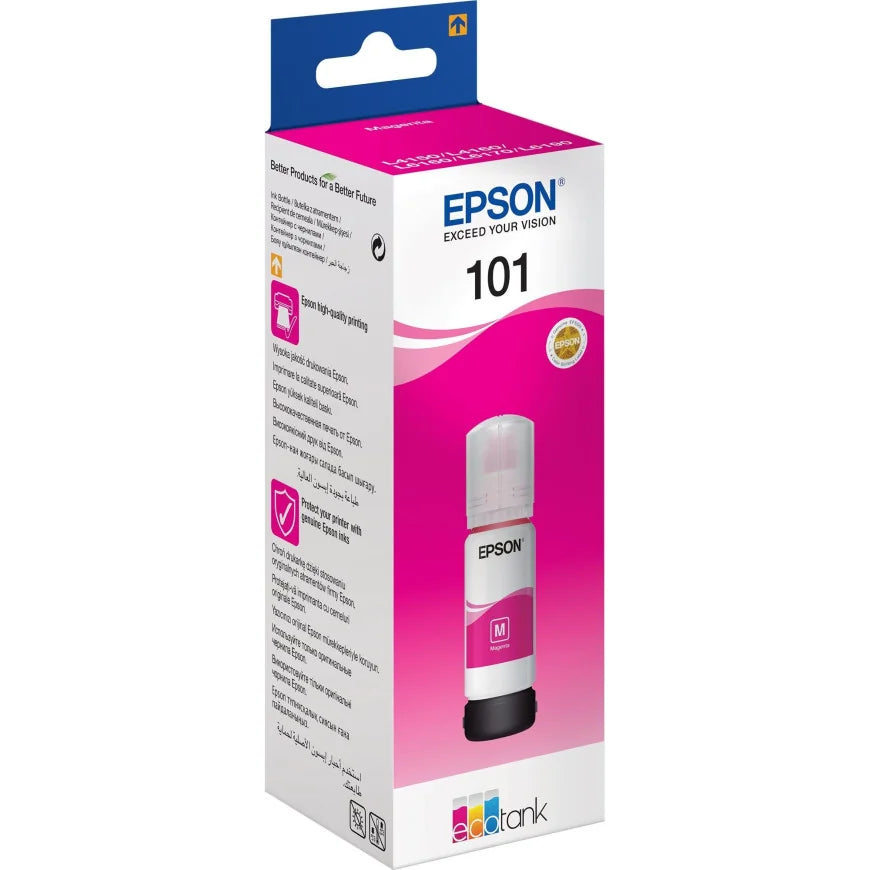 Bouteille d’encre 101 Magenta Epson EcoTank d’origine (C13T03V34A)