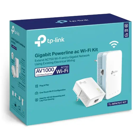 CPL TP-Link AV1000 Gigabit Powerline ac Wi-Fi Kit 300 Mbps TL-WPA7517 KIT