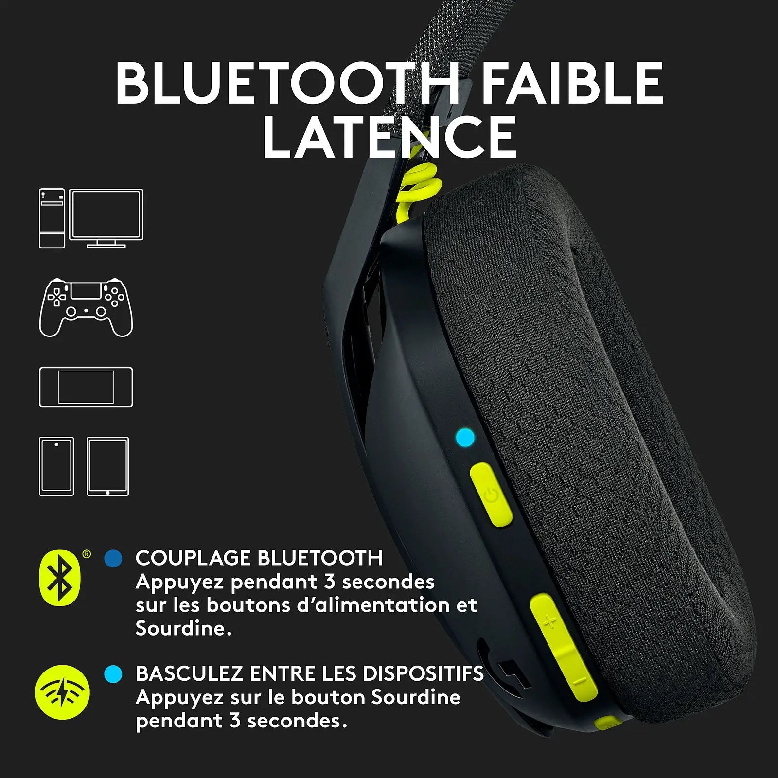 Casque gaming Bluetooth sans fil ultra-léger Logitech G435 (981-001050)