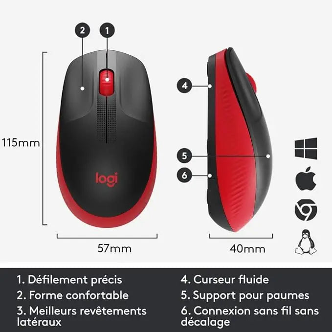 Souris sans fil Logitech M190 Rouge (910-005908)